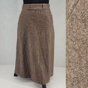 Goelia Small 4 | Brown Wool Herringbone Midi Skirt Dark Academia Twee Coquette